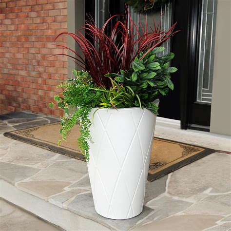 Burnt Red Plastic <strong>Planter</strong> with Saucer by Bloem. . Tall planters home depot